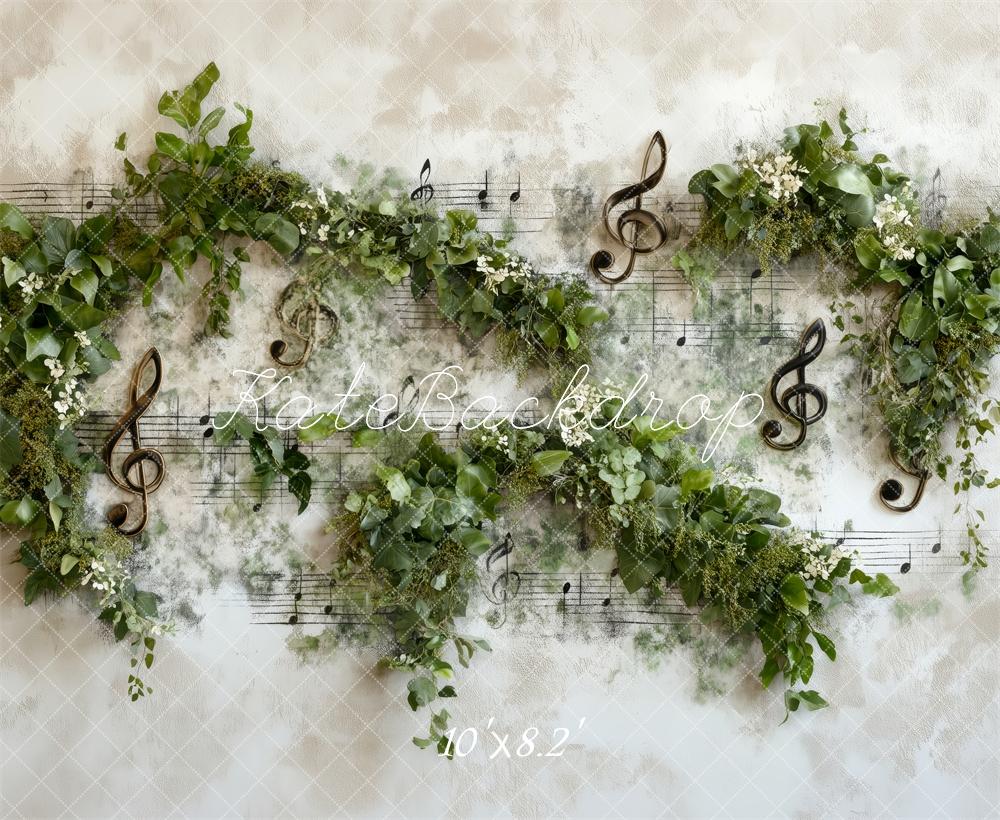 Kate Frühling Musiknoten Greenery Wand Hintergrund von Patty Roberts - Kate Backdrop.de