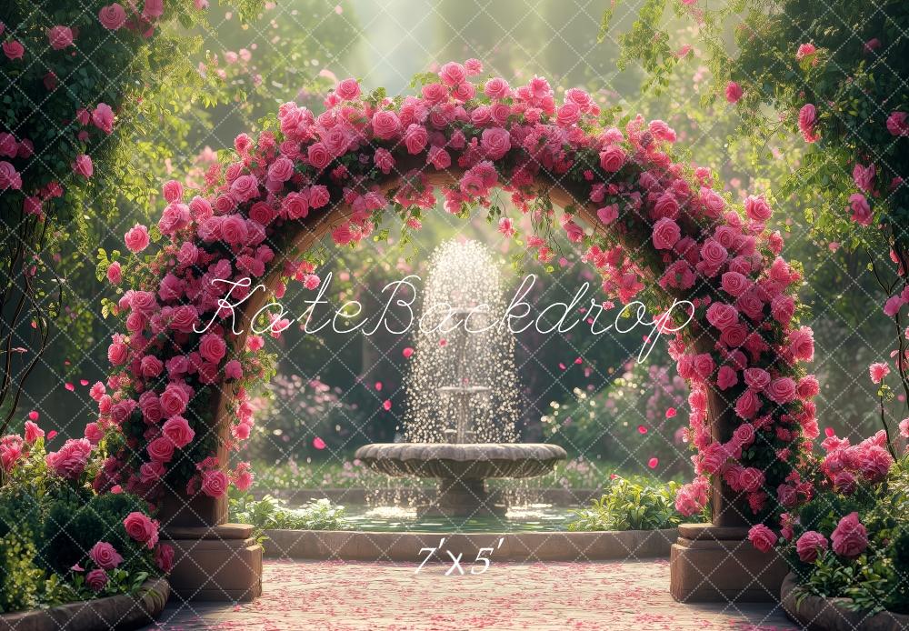 Kate Frühling Blume Bogen Garten Brunnen Hintergrund von Patty Roberts - Kate Backdrop.de