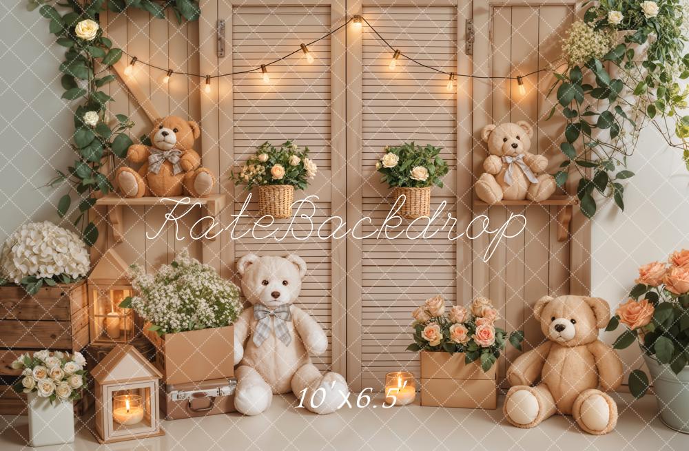 ⚡Blitzangebote #1-Kate Geburtstag Zimmer Teddybär Blumen Laterne Hintergrund - Kate Backdrop.de