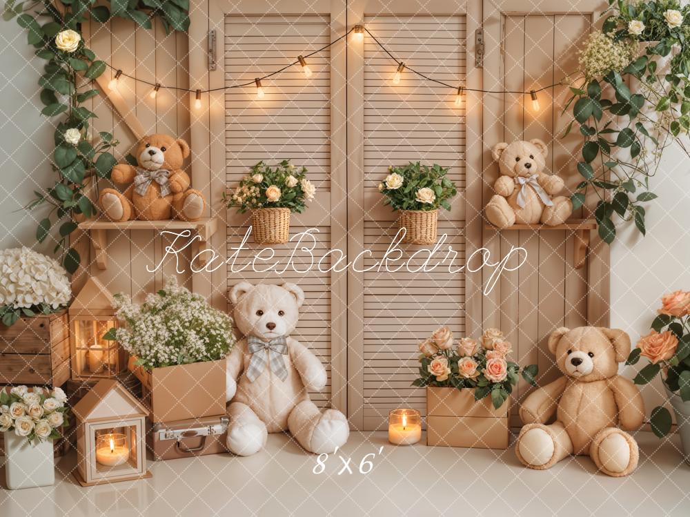 ⚡Blitzangebote #1-Kate Geburtstag Zimmer Teddybär Blumen Laterne Hintergrund - Kate Backdrop.de
