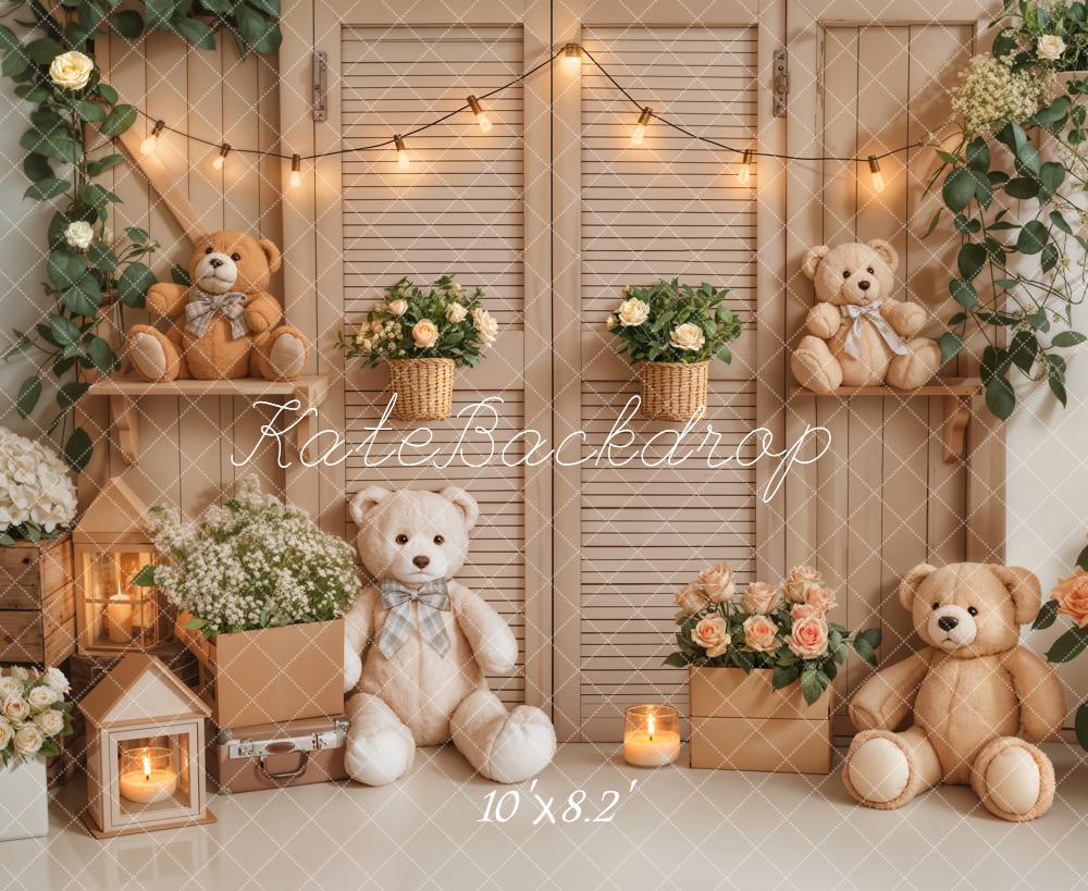 ⚡Blitzangebote #1-Kate Geburtstag Zimmer Teddybär Blumen Laterne Hintergrund - Kate Backdrop.de
