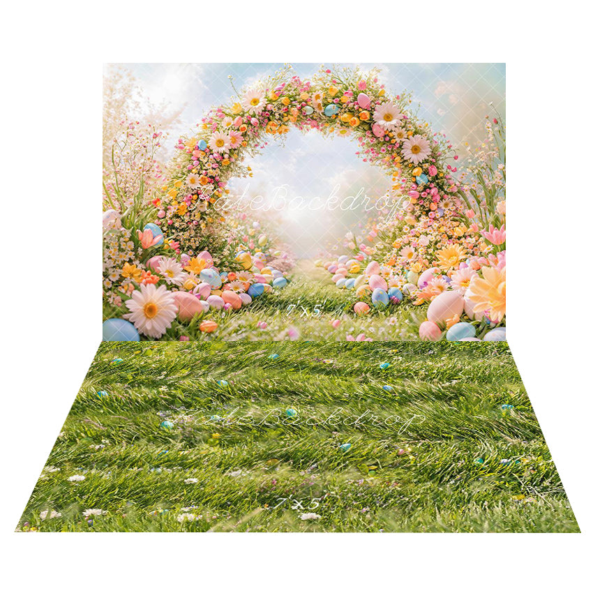 🔥50%OFF-Kate Ostern Frühling Ei Blume Bogen Outdoor Hintergrund+Osterei Grüne Wiese Boden Hintergrund - Kate Backdrop.de