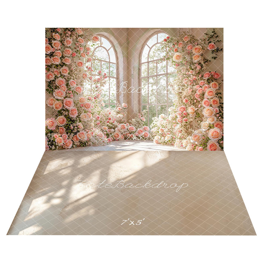 Kate Frühling Innen Ecke Blume gewölbtes Fenster Hintergrund+Warmes Licht Abstrakte Textur Boden Hintergrund - Kate Backdrop.de
