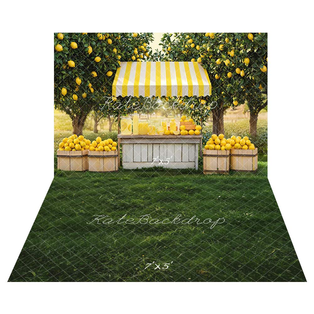 Kate Sommer Zitronenstand Obstgarten Hintergrund+Üppig grüner Grasboden Hintergrund - Kate Backdrop.de