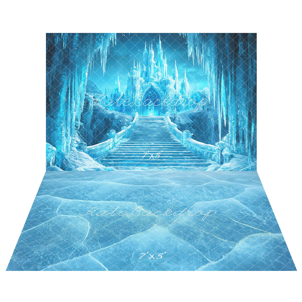 Kate Fantasie-Eisschloss-Treppe Hintergrund+Gefrorenes Eis Textur Boden Hintergrund - Kate Backdrop.de