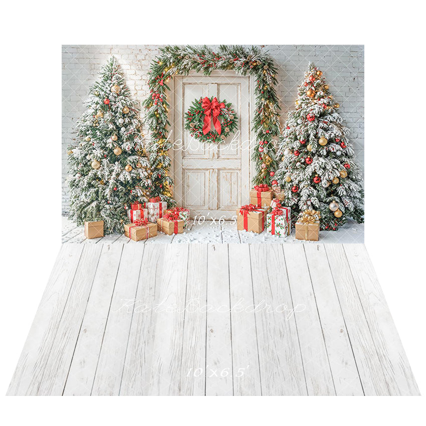 Kate Weihnachten Baum Tür Snowy Geschenke Weiß Hintergrund+Weißer Schneeboden Hintergrund