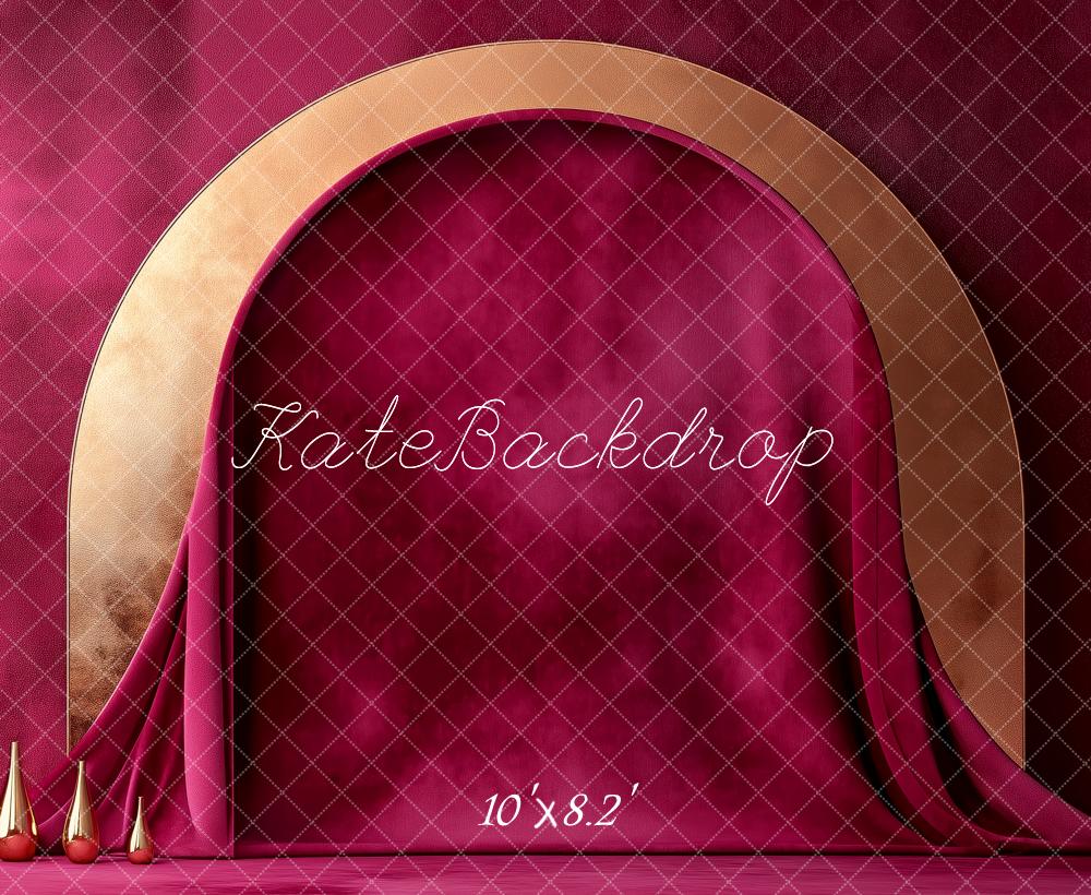 🔥50%OFF-Kate Luxuriöse Goldbogenvorhänge aus rotem Samt Hintergrund - Kate Backdrop.de