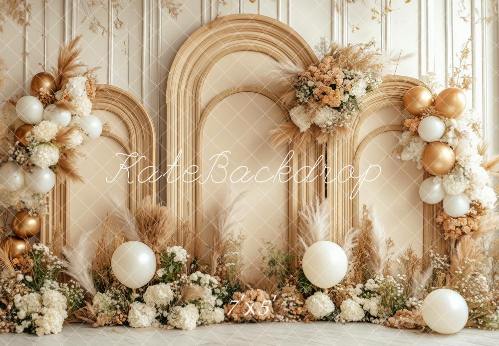 Kate Boho Blumenbogen Luftballons Hintergrund von Patty Roberts - Kate Backdrop.de