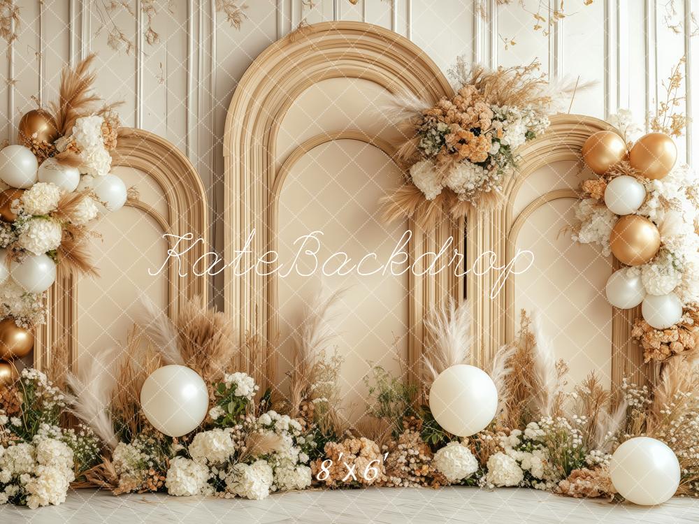 Kate Boho Blumenbogen Luftballons Hintergrund von Patty Roberts - Kate Backdrop.de