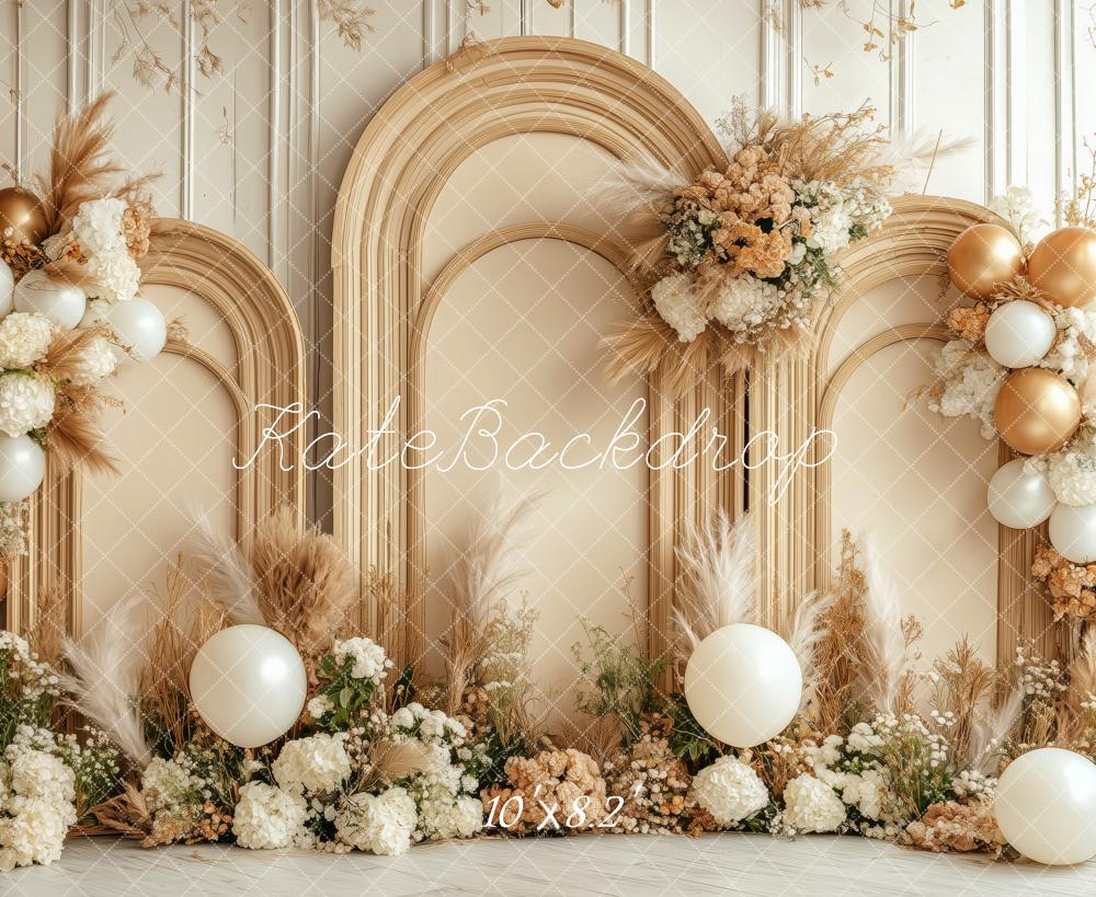 Kate Boho Blumenbogen Luftballons Hintergrund von Patty Roberts - Kate Backdrop.de