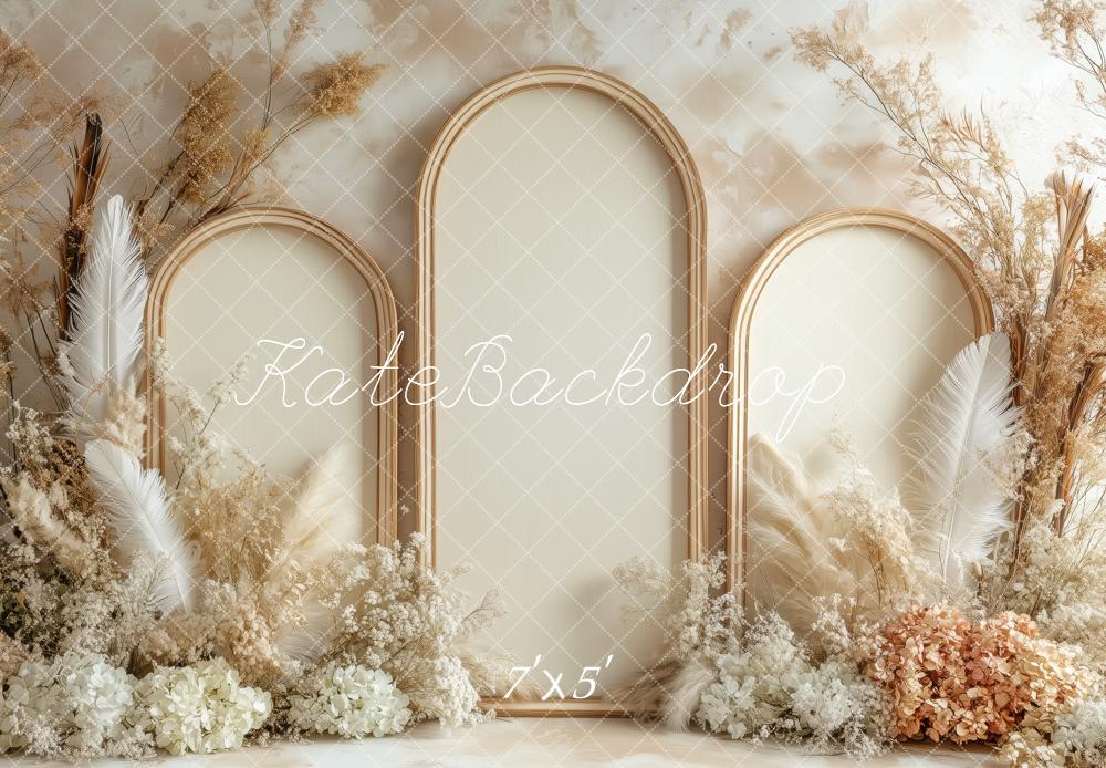 Kate Boho Beige Blumenbogen Hintergrund von Patty Roberts - Kate Backdrop.de