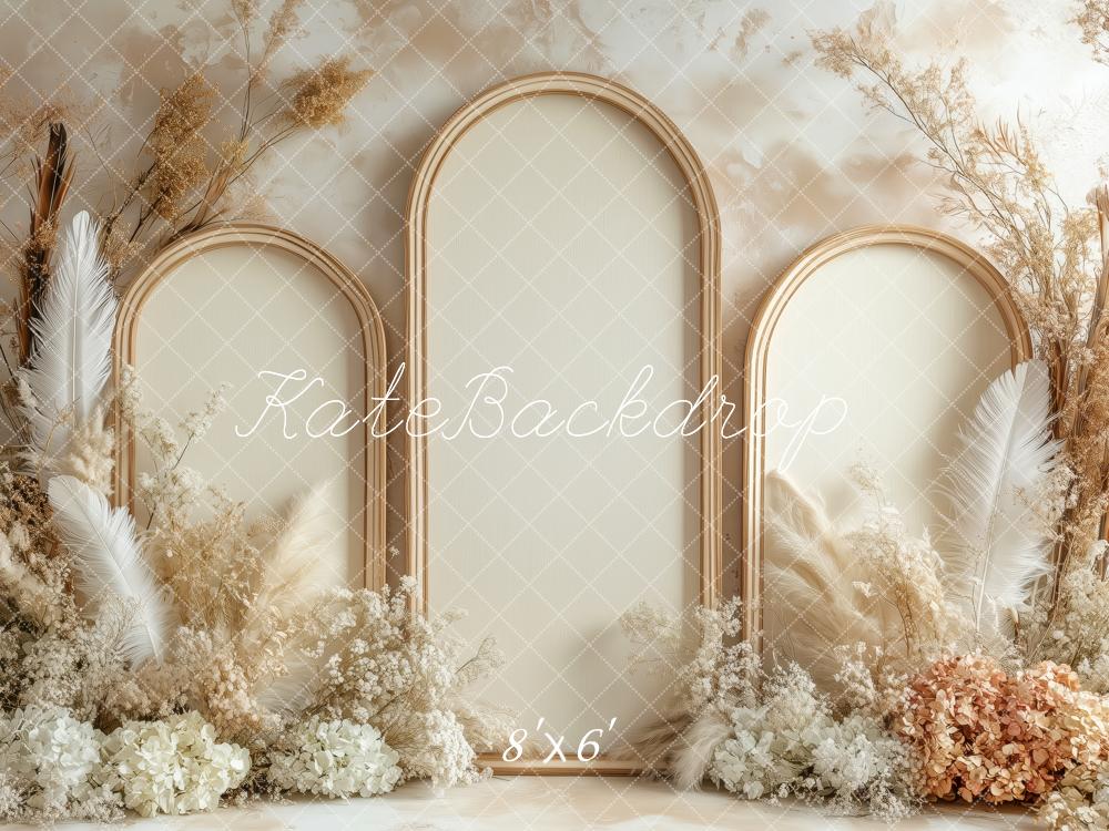 Kate Boho Beige Blumenbogen Hintergrund von Patty Roberts - Kate Backdrop.de
