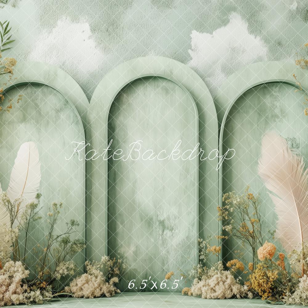Kate Boho Blumen Grün gewölbte Paneele Hintergrund von Patty Roberts - Kate Backdrop.de