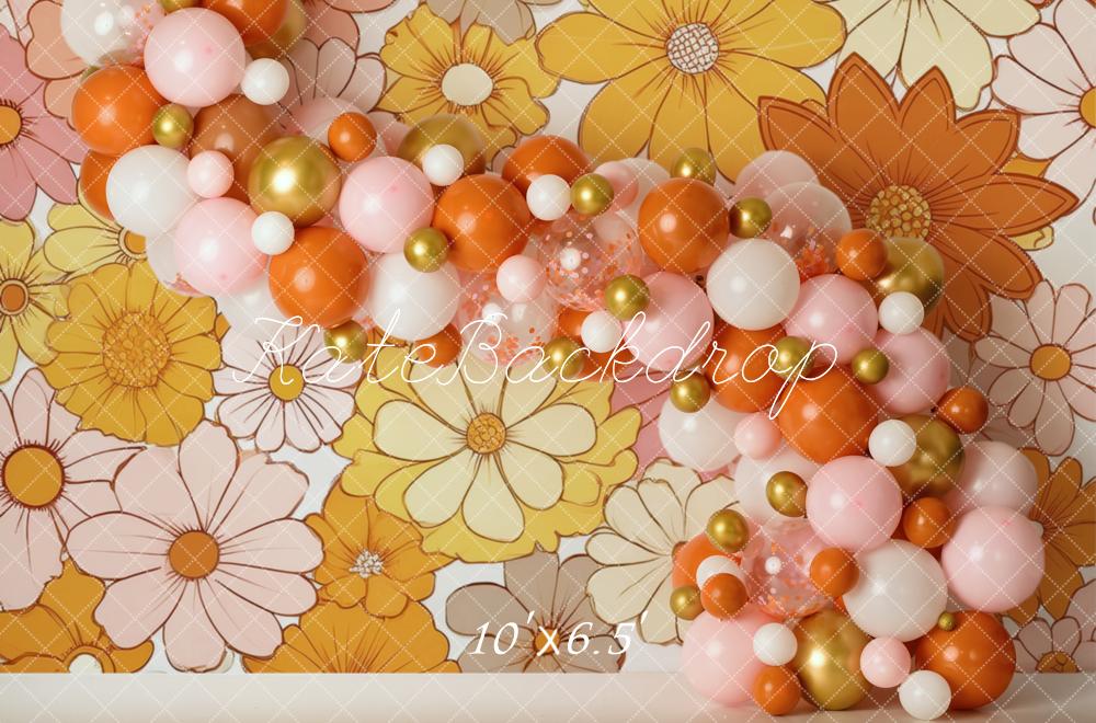 Kate Geburtstag Blumen Ballon Orangen Hintergrund von Mandy Ringe Fotografie - Kate Backdrop.de