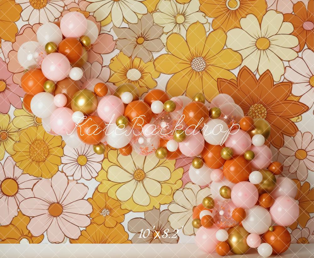 Kate Geburtstag Blumen Ballon Orangen Hintergrund von Mandy Ringe Fotografie - Kate Backdrop.de