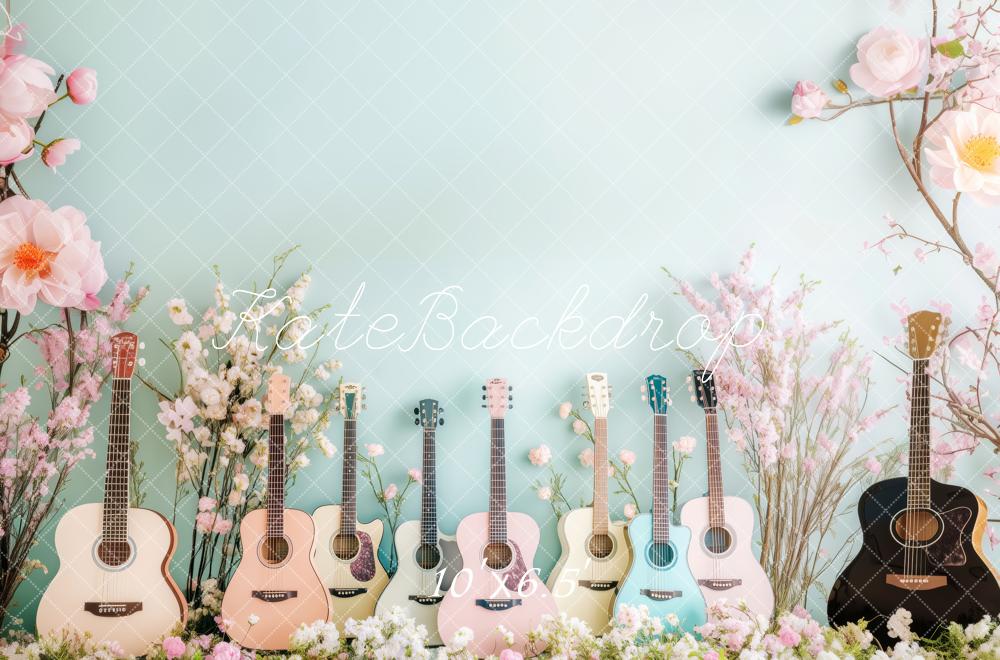 Kate Frühling Blumen Gitarre Hintergrund von Patty Roberts - Kate Backdrop.de