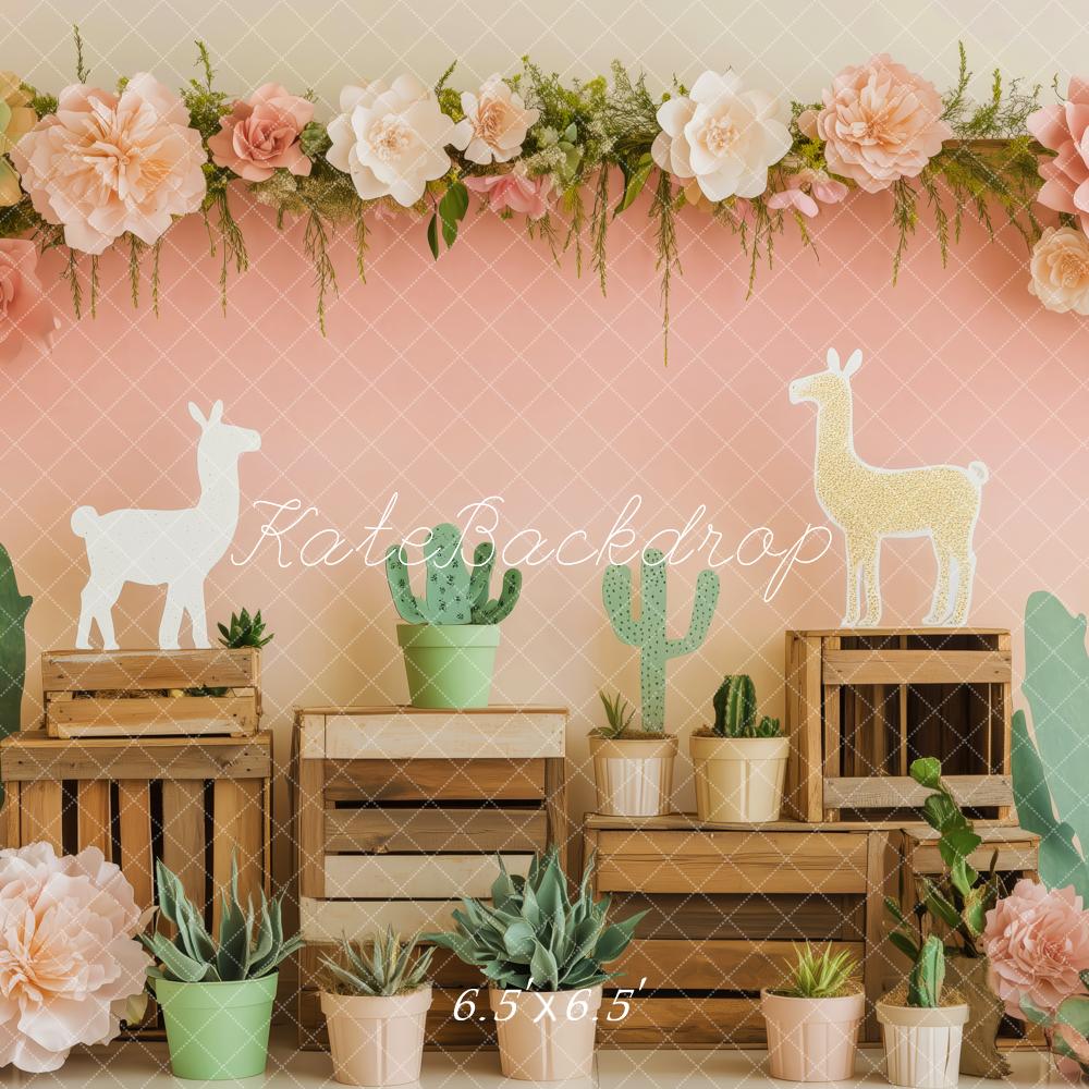 Kate Frühling Rosa Kaktus Lama Blume Hintergrund von Patty Roberts - Kate Backdrop.de