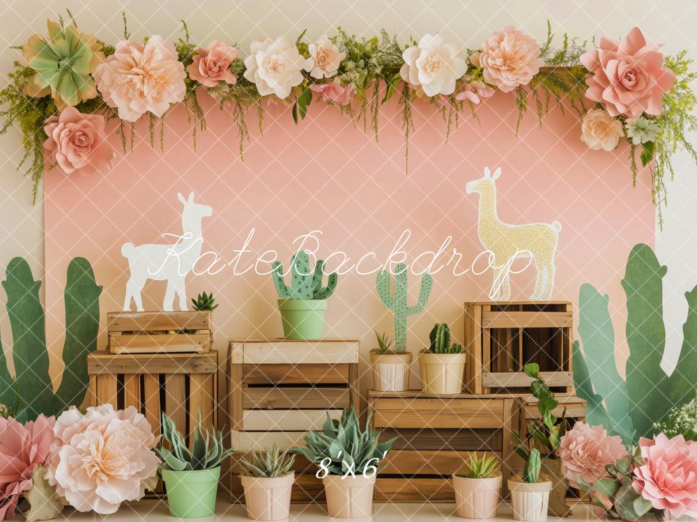 Kate Frühling Rosa Kaktus Lama Blume Hintergrund von Patty Roberts - Kate Backdrop.de