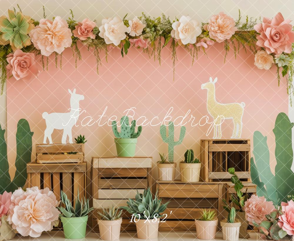 Kate Frühling Rosa Kaktus Lama Blume Hintergrund von Patty Roberts - Kate Backdrop.de