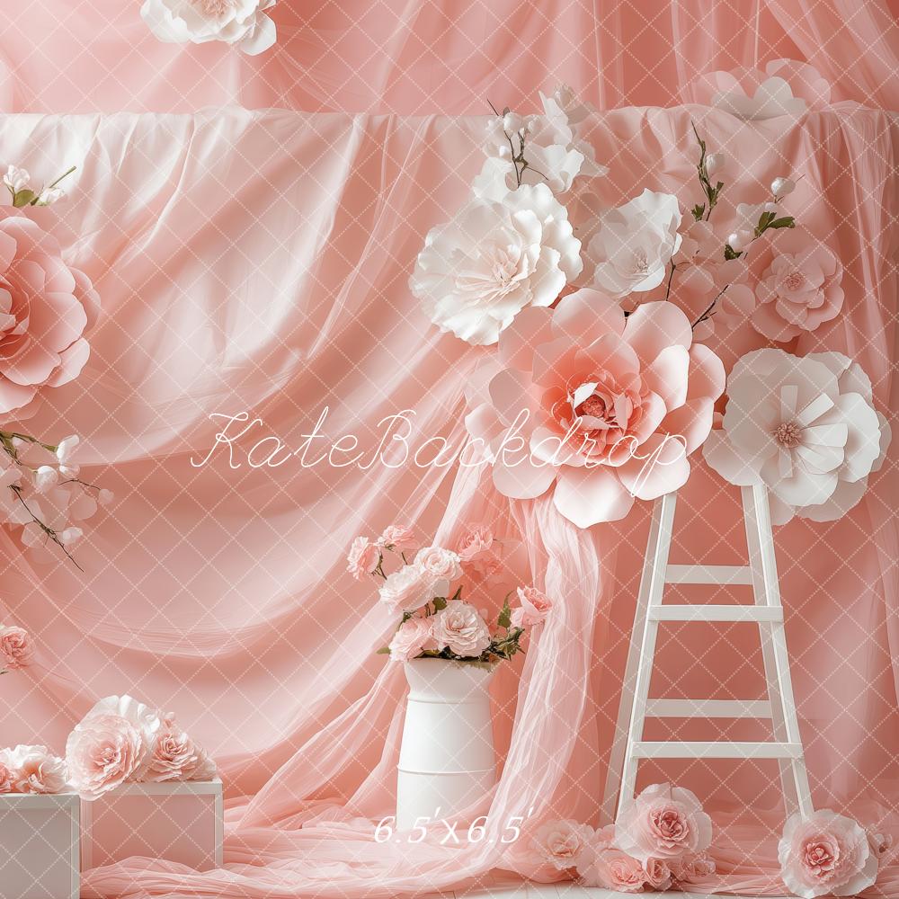 Kate Frühling Blumen Rosa Drapierte Leiter Hintergrund von Patty Roberts - Kate Backdrop.de