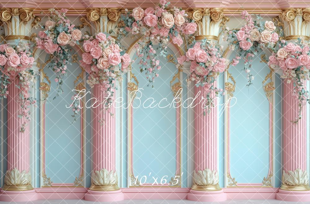 Kate Frühlings-Blumenbogen Rosa Königliche Säulen Hintergrund von Patty Roberts - Kate Backdrop.de