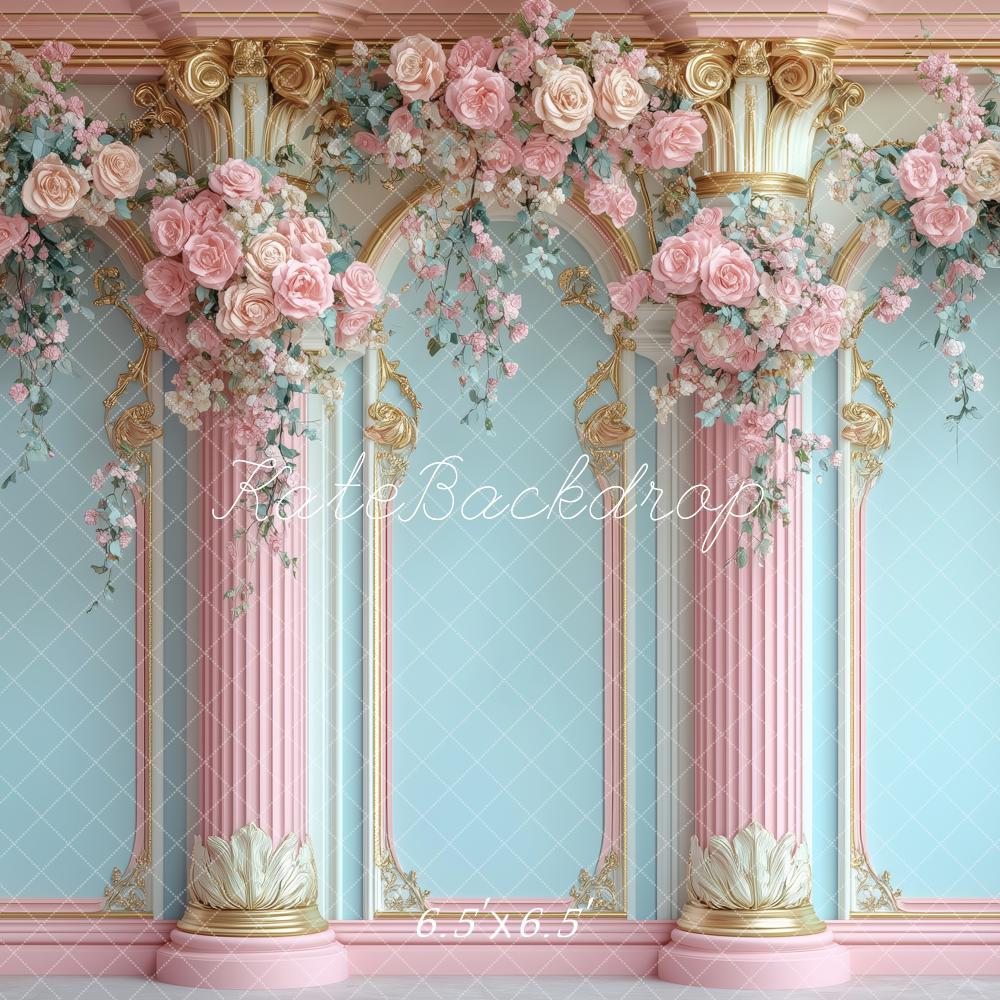 Kate Frühlings-Blumenbogen Rosa Königliche Säulen Hintergrund von Patty Roberts - Kate Backdrop.de
