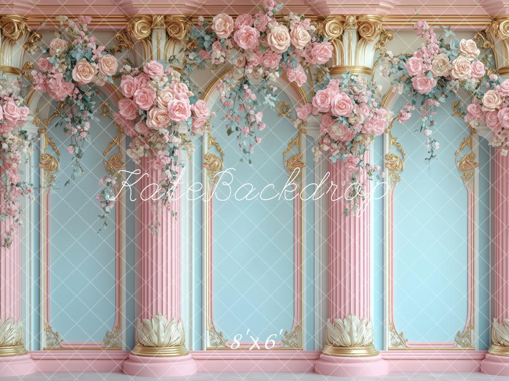 Kate Frühlings-Blumenbogen Rosa Königliche Säulen Hintergrund von Patty Roberts - Kate Backdrop.de