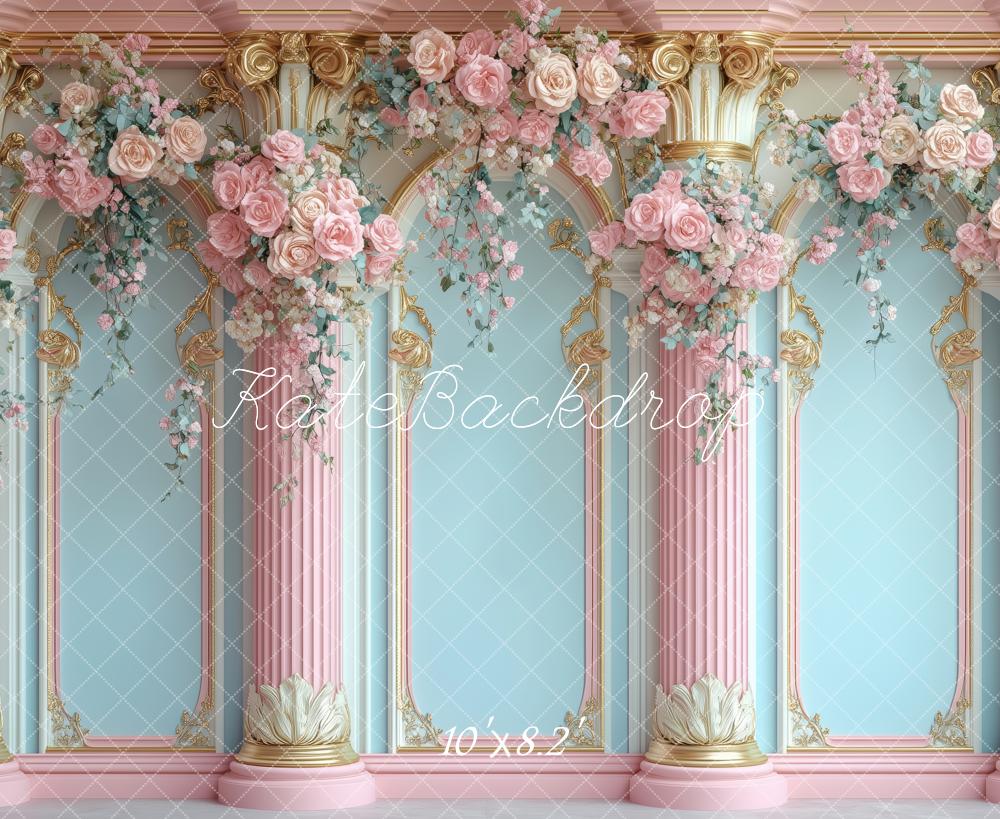 Kate Frühlings-Blumenbogen Rosa Königliche Säulen Hintergrund von Patty Roberts - Kate Backdrop.de