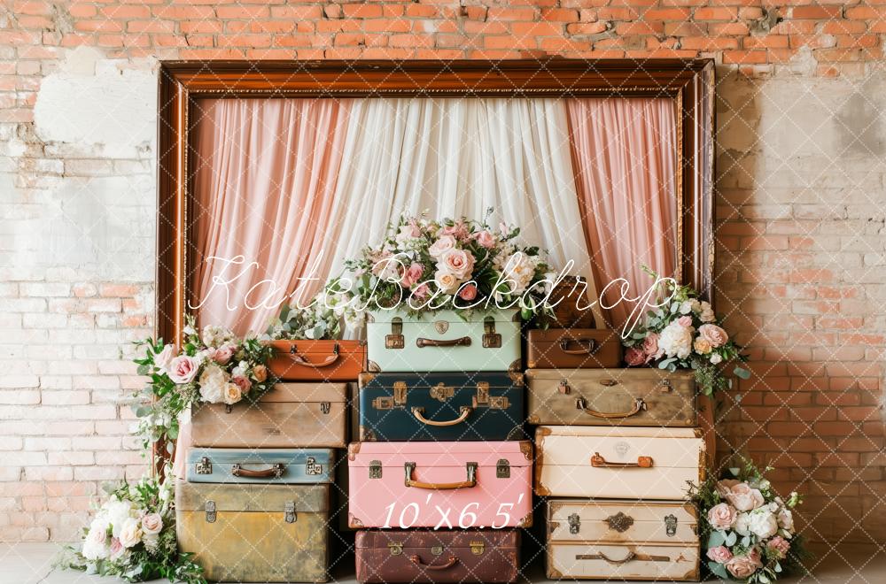 Kate Frühling Rosa Blumen volle Vintage-Koffer Hintergrund von Patty Roberts - Kate Backdrop.de