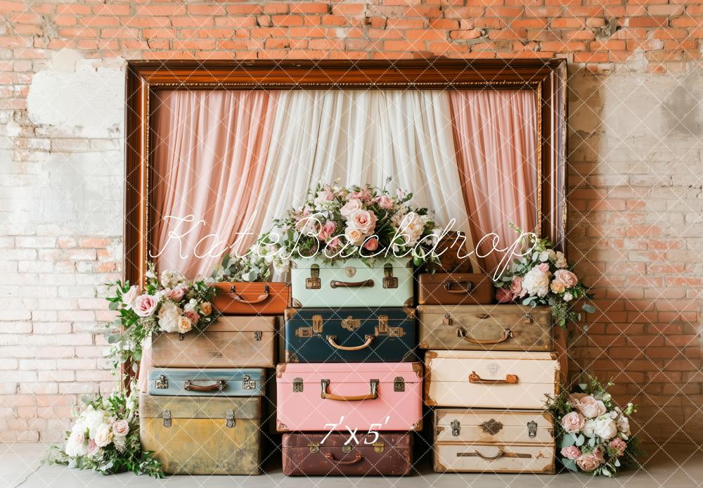 Kate Frühling Rosa Blumen volle Vintage-Koffer Hintergrund von Patty Roberts - Kate Backdrop.de