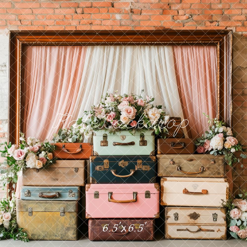 Kate Frühling Rosa Blumen volle Vintage-Koffer Hintergrund von Patty Roberts - Kate Backdrop.de