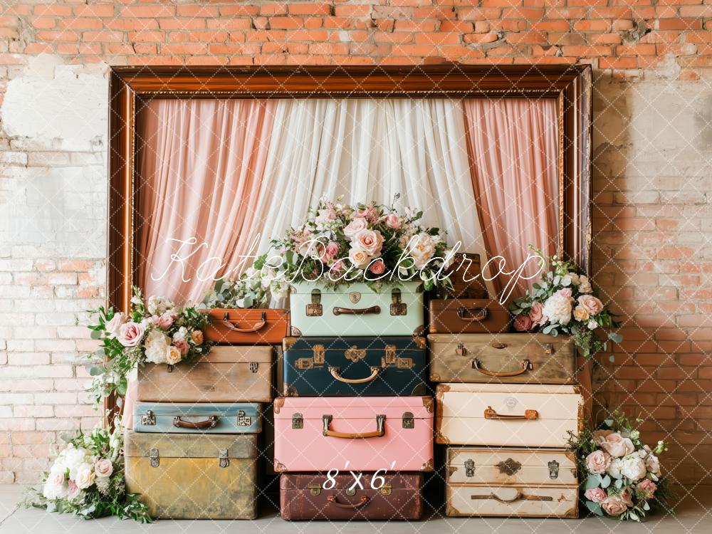 Kate Frühling Rosa Blumen volle Vintage-Koffer Hintergrund von Patty Roberts - Kate Backdrop.de