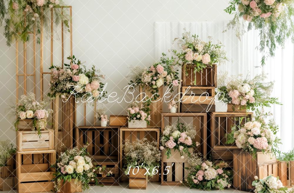 Kate Frühling Blumen Holzkisten Hintergrund von Patty Roberts - Kate Backdrop.de