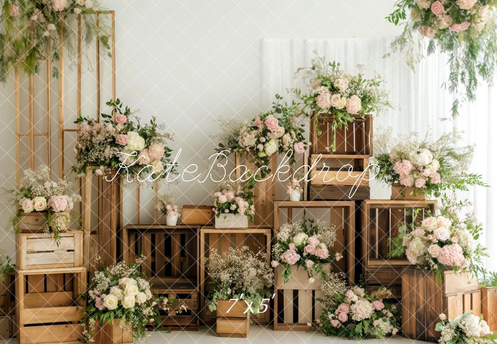 Kate Frühling Blumen Holzkisten Hintergrund von Patty Roberts - Kate Backdrop.de