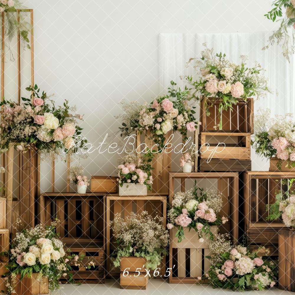 Kate Frühling Blumen Holzkisten Hintergrund von Patty Roberts - Kate Backdrop.de
