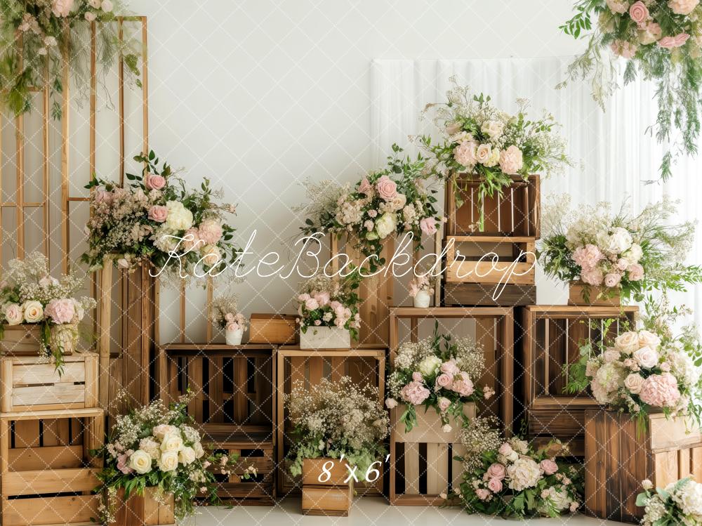 Kate Frühling Blumen Holzkisten Hintergrund von Patty Roberts - Kate Backdrop.de