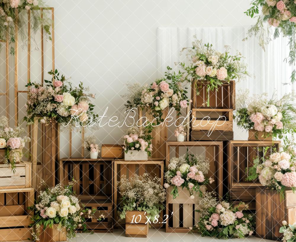 Kate Frühling Blumen Holzkisten Hintergrund von Patty Roberts - Kate Backdrop.de