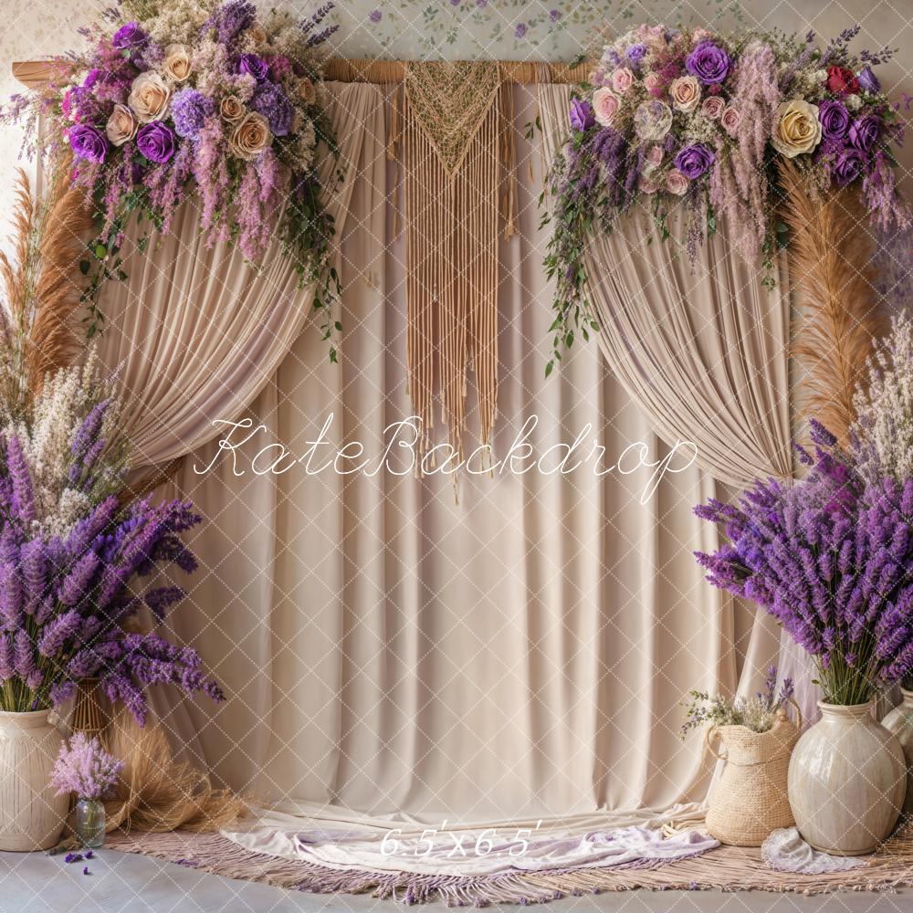 Kate Eleganter Blumenbogen Gelbe Vorhänge Hintergrund entworfen von Emetselch - Kate Backdrop.de
