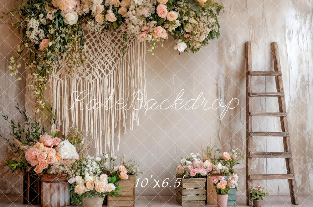 Kate Boho-Blumen-Makrame-Leiter Hintergrund Entworfen von Patty Robert - Kate Backdrop.de