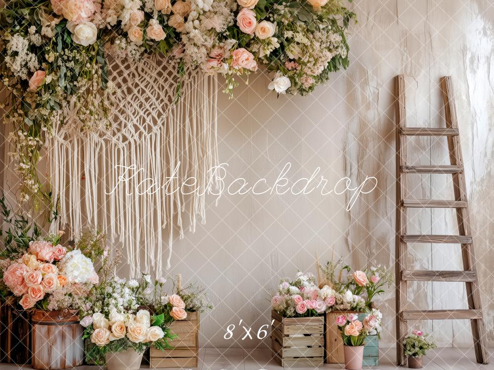 Kate Boho-Blumen-Makrame-Leiter Hintergrund Entworfen von Patty Robert - Kate Backdrop.de