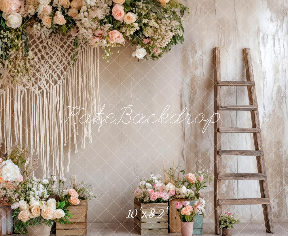 Kate Boho-Blumen-Makrame-Leiter Hintergrund Entworfen von Patty Robert - Kate Backdrop.de