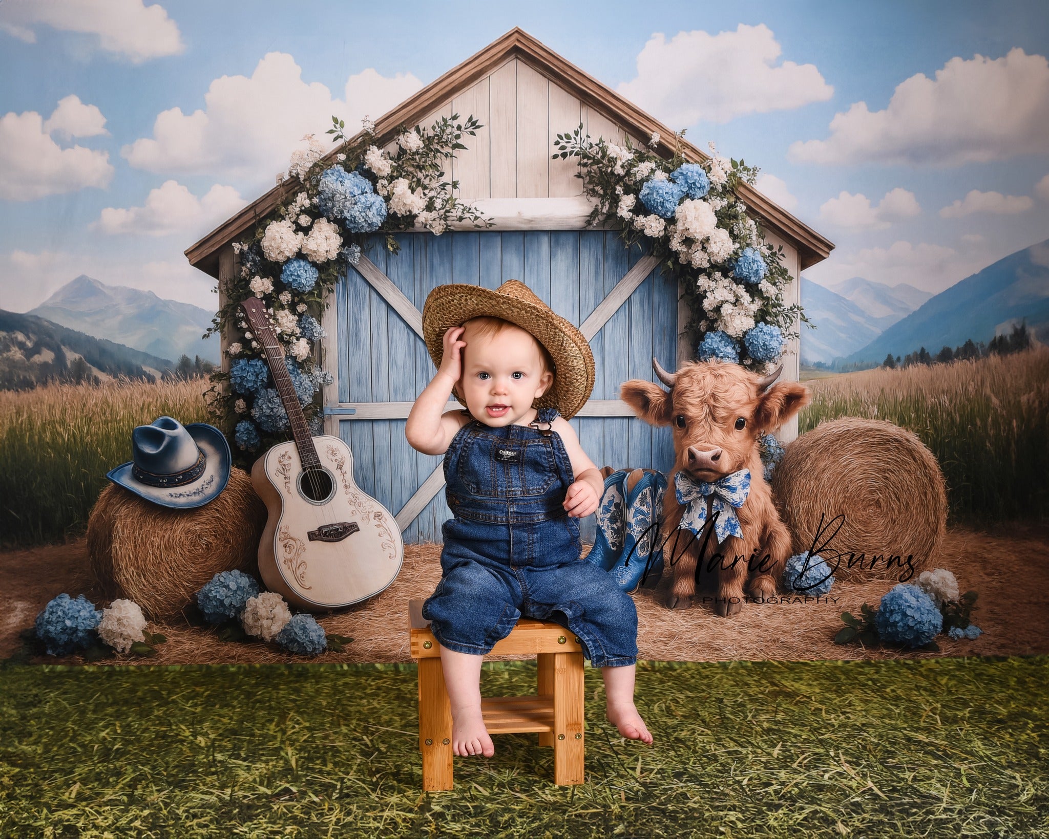 Kate Sommer Land im Freien Scheune Blumen Kuh Hintergrund von Ashley Paul