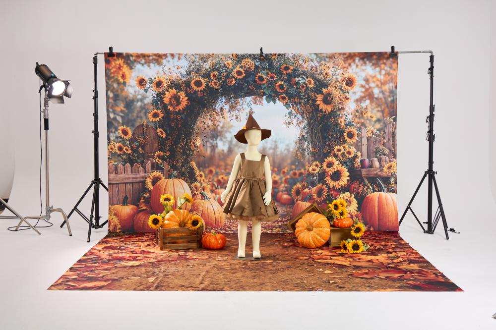 Kate Herbst Sonnenblume Kürbisbogen Hintergrund+Herbst Sonnenblumen Pfad Boden Hintergrund - Kate Backdrop.de