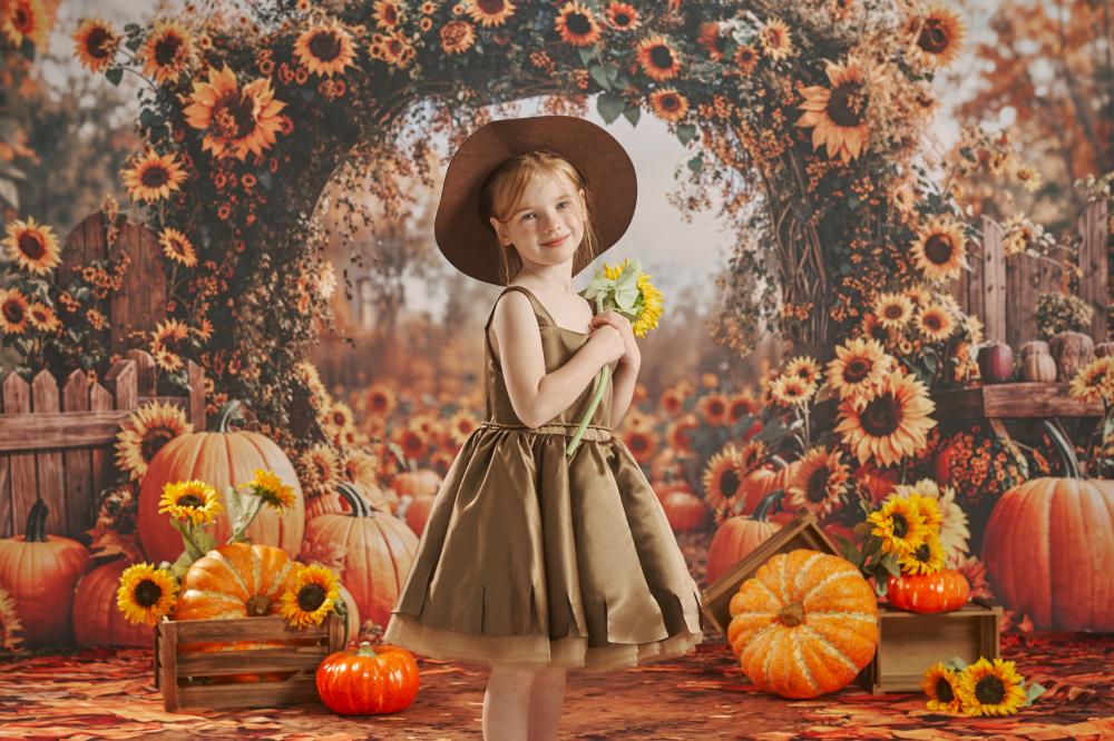Kate Herbst Sonnenblume Kürbisbogen Hintergrund+Herbst Sonnenblumen Pfad Boden Hintergrund - Kate Backdrop.de