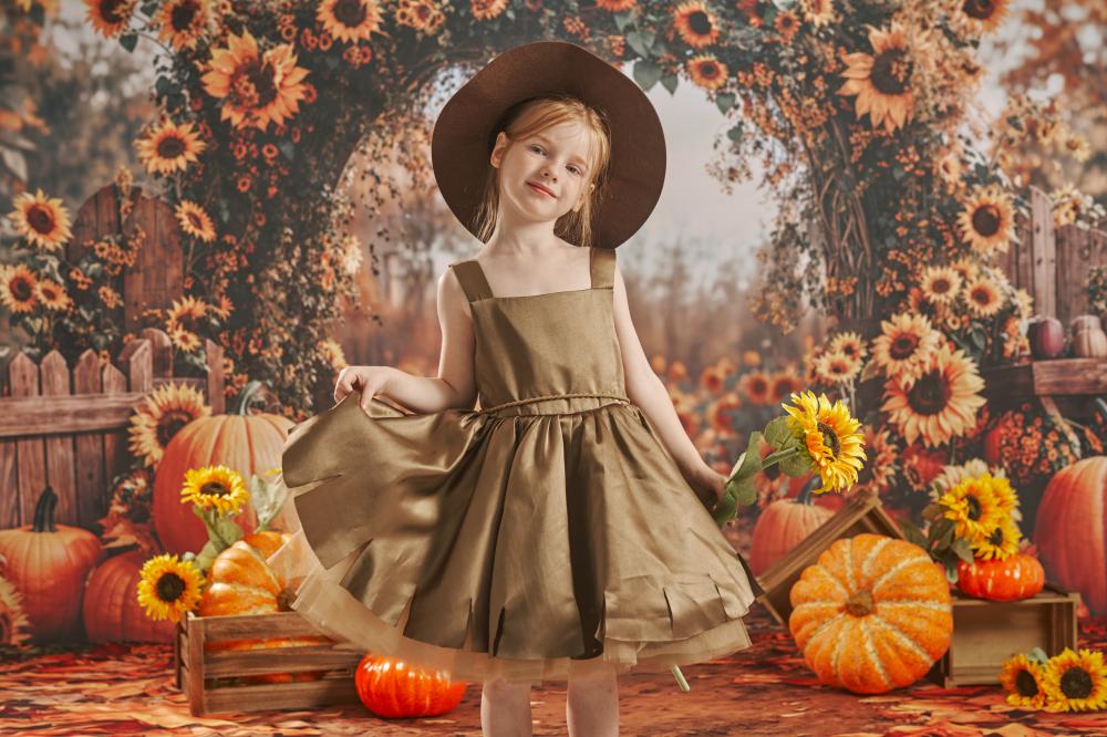Kate Herbst Sonnenblume Kürbisbogen Hintergrund+Herbst Sonnenblumen Pfad Boden Hintergrund - Kate Backdrop.de