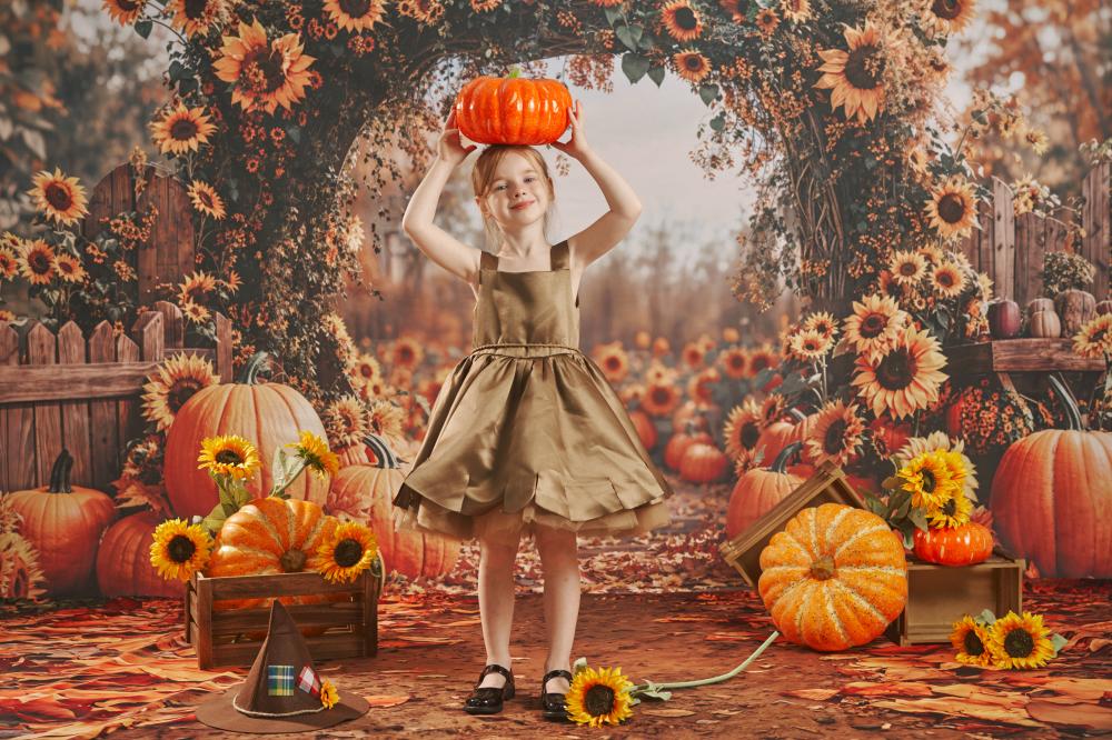 Kate Herbst Sonnenblume Kürbisbogen Hintergrund+Herbst Sonnenblumen Pfad Boden Hintergrund - Kate Backdrop.de