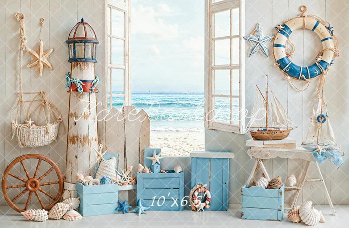 Kate Seaside Cabin Conch Sommer Hintergrund entworfen von Emetselch