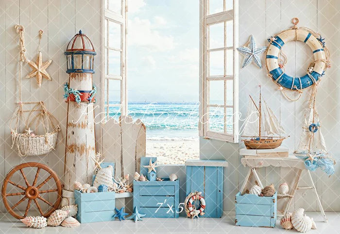 Kate Seaside Cabin Conch Sommer Hintergrund entworfen von Emetselch