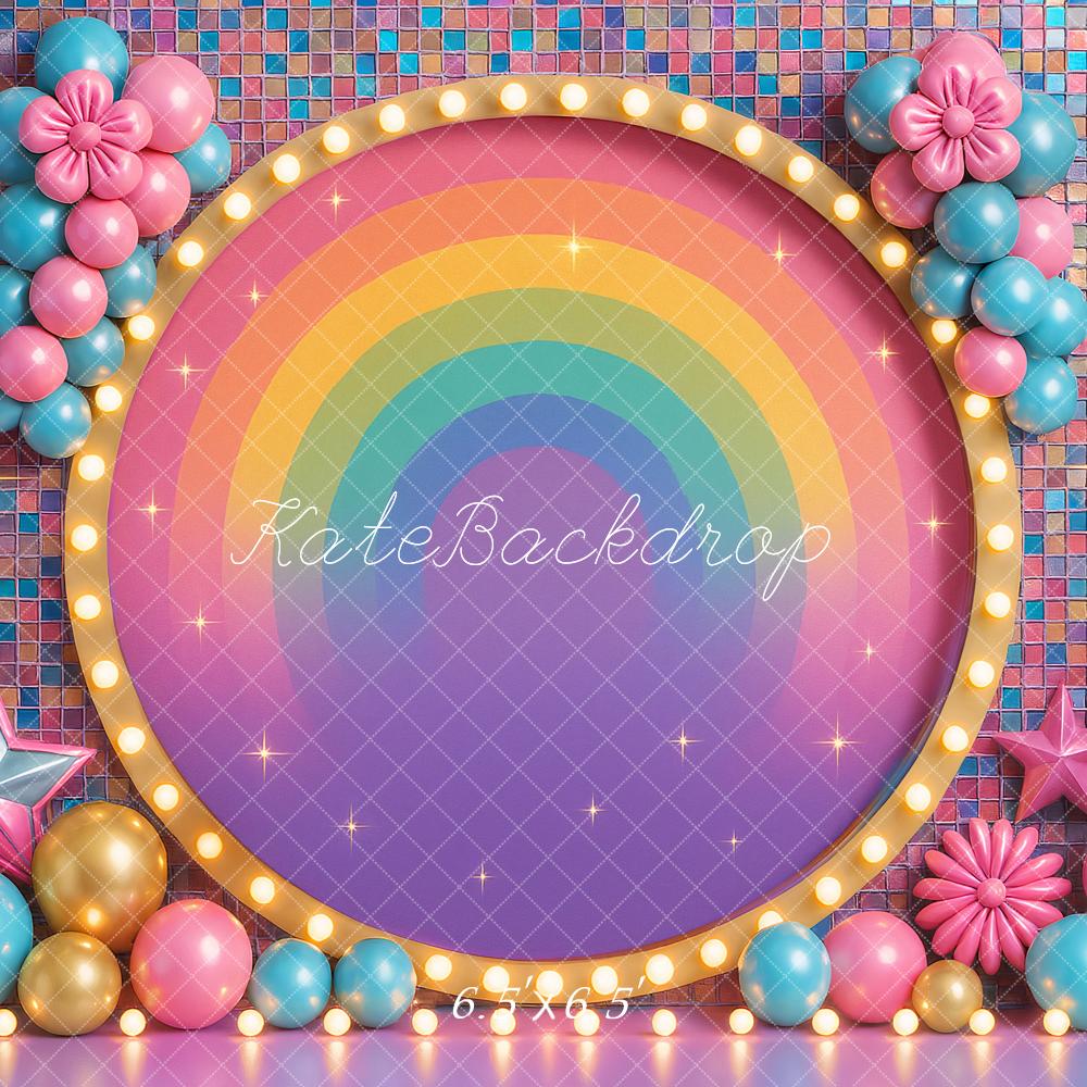 🔥50%OFF-Kate Geburtstag Roller Mädchen bunte Regenbogen Luftballons Hintergrund - Kate Backdrop.de
