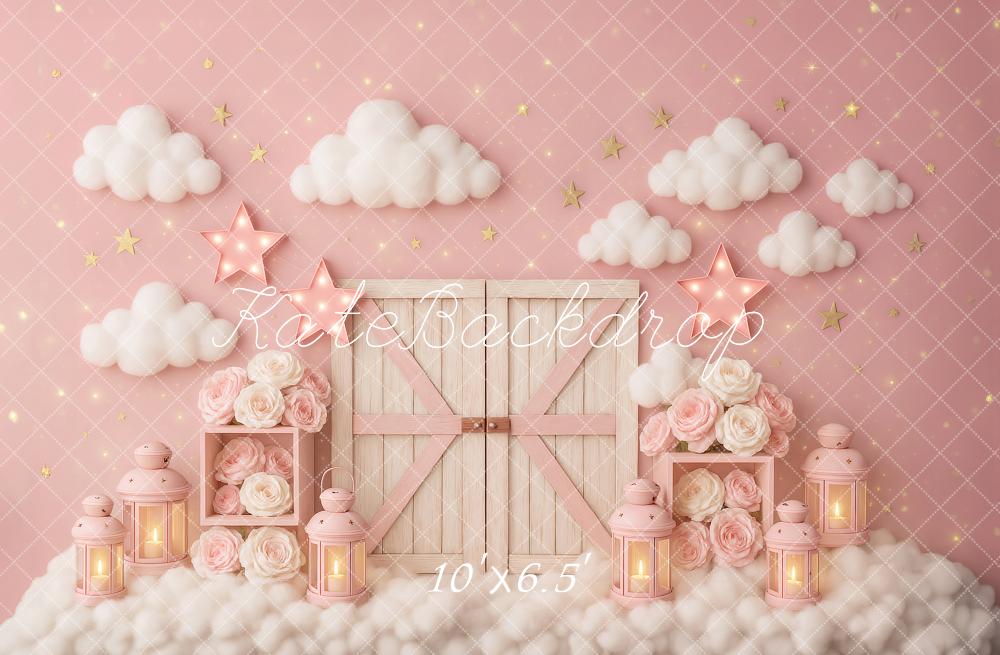 Kate Cake Smash Rosa Wolken Scheune Tür Sterne Hintergrund von Ashley Paul - Kate Backdrop.de
